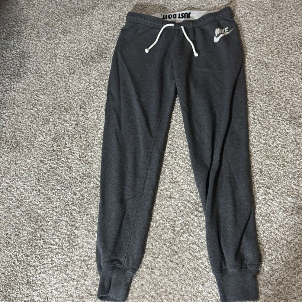 Nike Gym Vintage Jogger Sweatpants Womens L Gray Fleece Just Do It Cuffed